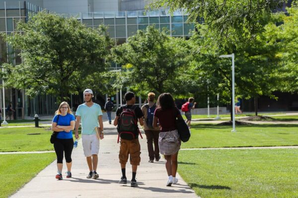 Students walking on the campus of Loraine County Community College